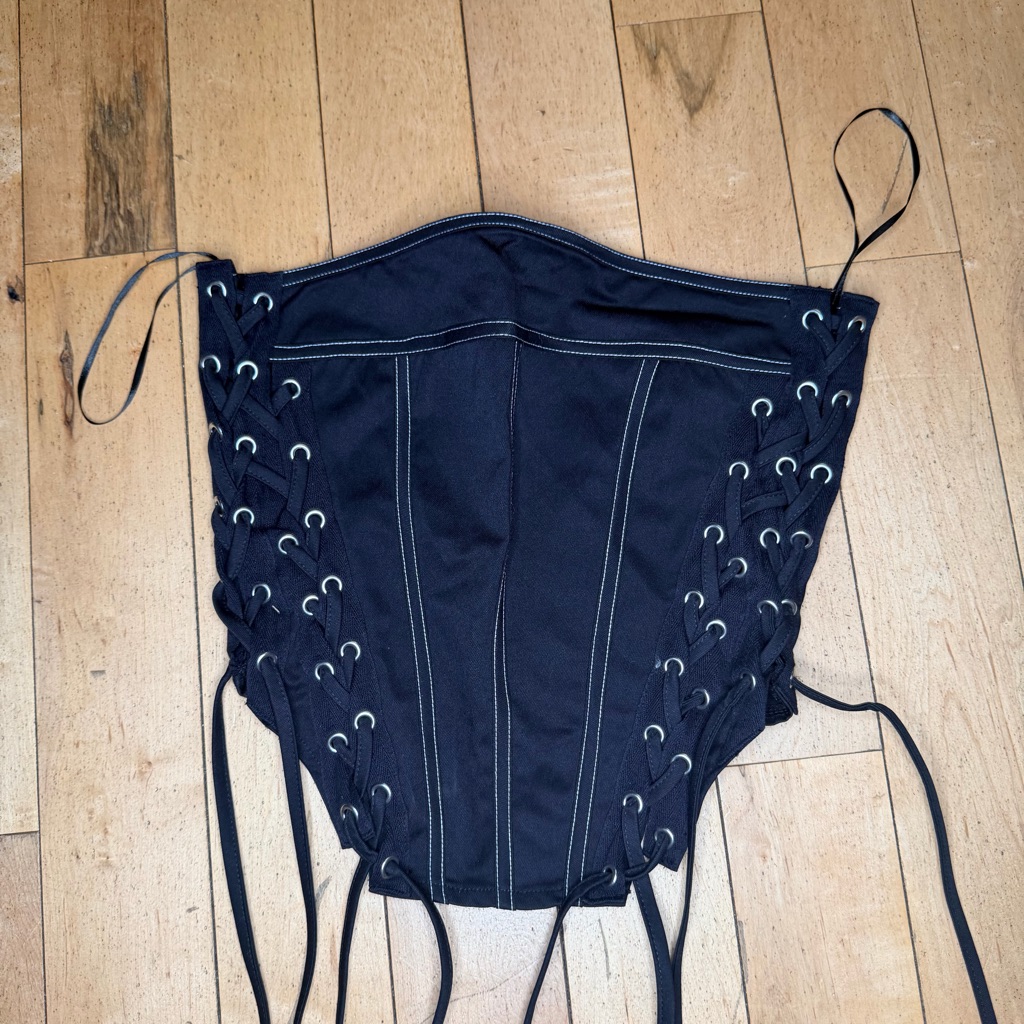 Rta Black Lace-Up Corset Bodysuit